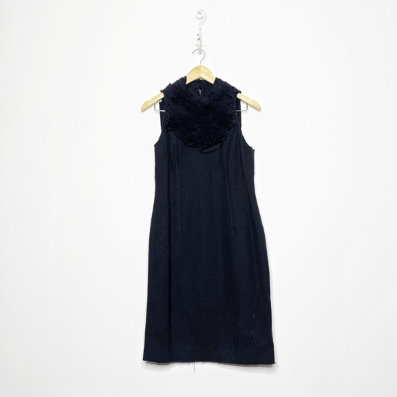 ROBERT RODRIGUEZ wool sleeveless Sheath dress black fitted pleated womens US 10 - Picture 1 of 7